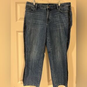 Talbots high waist straight ankle Blue Jeans with Navy Sequin Trim
